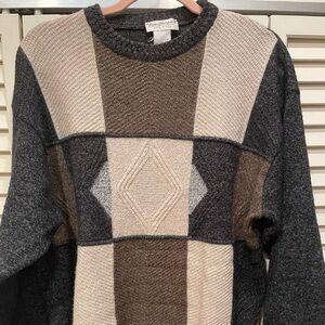 Vintage Norm Thompson Coogi Style Wool Sweater Made In Italy Geometric 90’s XL